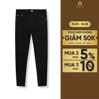 Quần jean nam CEFFYLO rách gối màu đen chất mềm mại thoải mái dáng slimfit ôm nhẹ thời trang nam trẻ trung
