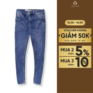 Quần Jeans trơn Xanh Đậm nam form slimfit trơn CEFFYLO chất Jean thun co giãn nhẹ