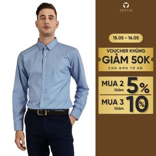 Sơ mi nam CEFFYLO dài tay trơn màu xanh da trời chất vải cotton thoáng khí mềm mại hạn chế nhăn form slimfit thời trang