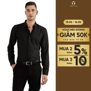Sơ mi nam CEFFYLO dài tay trơn màu đen chất vải cotton thoáng khí mềm mại hạn chế nhăn form slimfit thời trang nam