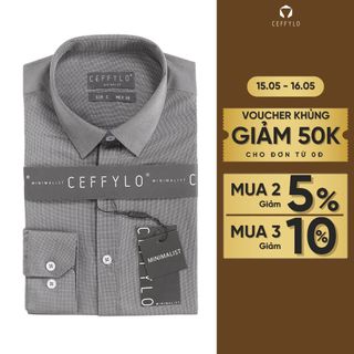 Sơ mi nam CEFFYLO dài tay trơn màu xám chất vải cotton thoáng khí mềm mại hạn chế nhăn form slimfit thời trang nam