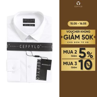 Sơ mi nam CEFFYLO dài tay trơn màu trắng chất vải cotton thoáng khí mềm mại hạn chế nhăn form slimfit thời trang nam
