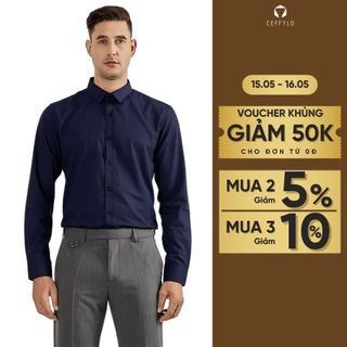 Sơ mi nam CEFFYLO dài tay trơn màu xanh navy chất vải cotton thoáng khí mềm mại hạn chế nhăn form slimfit thời trang nam