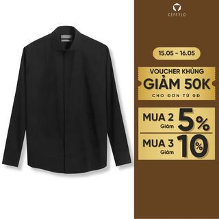Sơ mi nam CEFFYLO Bamboo Shirt màu đen vải sợi tre mềm mịn thoáng mát hạn chế nhăn phom slimfit ôm nhẹ thời trang nam