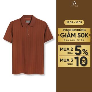 Áo polo nam CEFFYLO Họa Tiết Kẻ Sọc màu nâu chất cotton thoáng khí mềm mịn hạn chế nhăn dáng ôm nhẹ thời trang nam