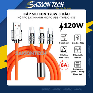 Dây Cáp Sạc Nhanh Silicon 3 Trong 1 120W 6A Cổng Type C/ Micro Usb / Lai ning Bằng Hợp Kim Kẽm