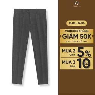 Quần Âu Nam Kẻ Caro Màu Xám Dáng ôm Công Sở CEFFYLO Chất Liệu Cotton Cao Cấp