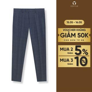Quần Âu Nam Kẻ Caro Màu Xanh Đá Dáng ôm Công Sở CEFFYLO Chất Liệu Cotton Cao Cấp