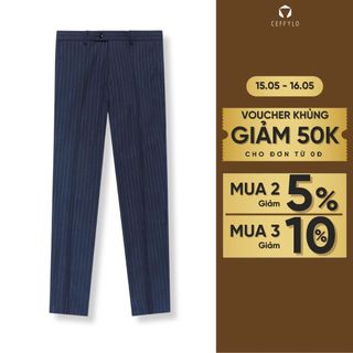 Quần Âu Nam Kẻ Sọc Màu Xanh Navy Dáng ôm Công Sở CEFFYLO Chất Liệu Cotton Cao Cấp