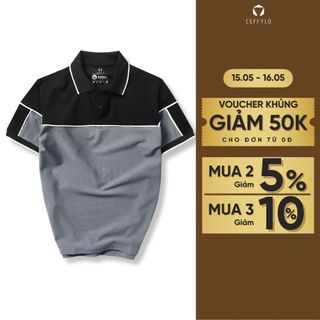Áo Polo Nam Cộc Tay Ceffylo Phối Màu Xanh Đá Chất Liệu Cotton Thoáng Mát Form Slimfit Thấm Hút Mồ Hôi Tốt