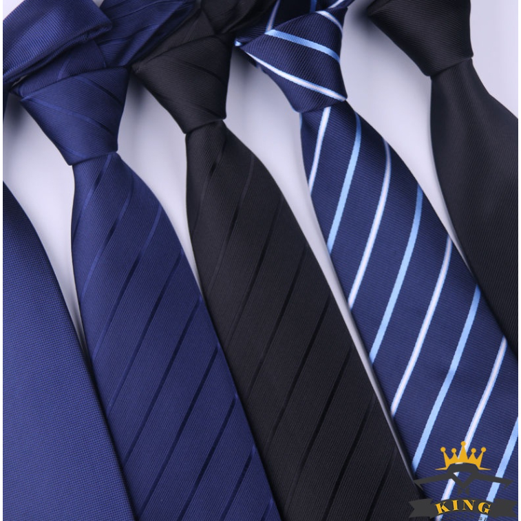 Cà vạt nam màu đen họa tiết tự thắt bản 8cm KING caravat cho văn phòng công sở và chú rể sự kiện style hàn quốc C054