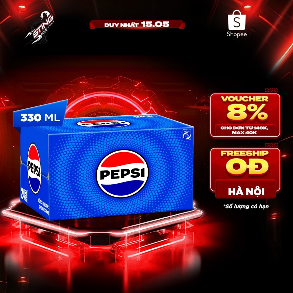 Thùng 24 Chai Nước Ngọt Có Gaz Pepsi (330ml/chai)