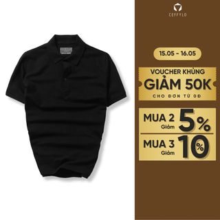Áo polo nam trơn CEFFLO màu đen chất cotton thoáng khí hạn chế nhăn mềm mại co giãn hạn chế nhăn thời trang nam