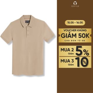 Áo polo nam trơn CEFFLO màu camel chất cotton thoáng khí hạn chế nhăn mềm mại co giãn hạn chế nhăn thời trang nam