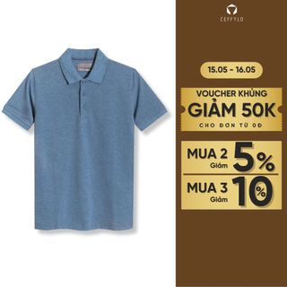 Áo polo nam trơn CEFFLO màu xanh dương chất cotton thoáng khí hạn chế nhăn mềm mại co giãn hạn chế nhăn thời trang nam