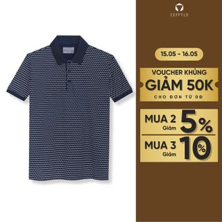 Áo polo nam màu xanh navy CEFFYLO họa tiết in tràn chất vải cotton mềm mại thoáng mát co giãn thời trang nam