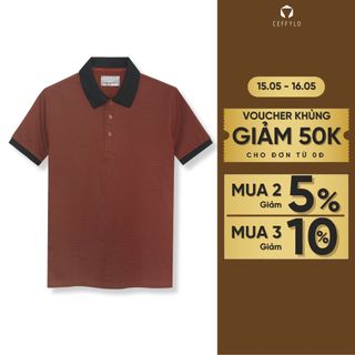 Áo polo nam màu nâu CEFFYLO họa tiết in tràn chất vải cotton mềm mại thoáng mát co giãn thời trang nam