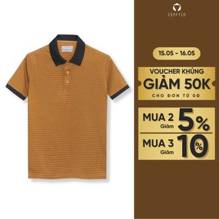 Áo polo nam màu nâu da bò CEFFYLO họa tiết in tràn chất vải cotton mềm mại thoáng mát co giãn thời trang nam