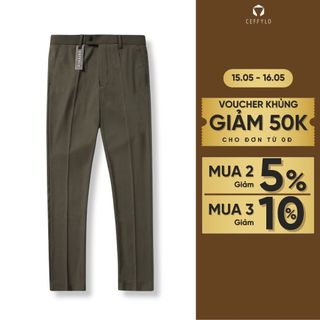 Quần âu trơn nam CEFFYLO màu nâu chất vải cotton thoáng mát có độ bền cao co giãn phom slimfit thoải mái khi mặc thời tr
