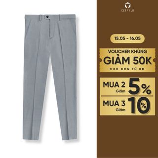 Quần âu trơn nam CEFFYLO màu ghi chất vải cotton thoáng mát có độ bền cao co giãn phom slimfit thoải mái khi mặc thời tr