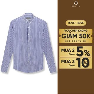 Sơ mi nam CEFFYLO họa tiết kẻ sọc nhỏ màu xanh đậm chất liệu cotton thoáng mát hạn chế nhăn phom slimfit thời trang nam
