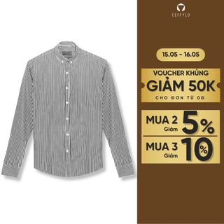 Sơ mi nam CEFFYLO họa tiết kẻ sọc nhỏ màu xám đậm chất liệu cotton thoáng mát co giãn 4 chiều thời trang nam