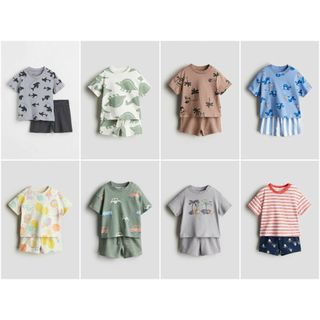 Set quần áo ngắn tay bé trai baby boy cá voi xám oto động vật 0893061 HM H&M_authentic US JP