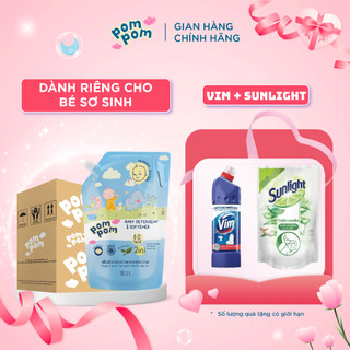  Nước Giặt Xả Cho Bé Sơ Sinh 0-12 Tháng Pom Pom Newborn Sạch Sâu Nôn Trớ cùng Hương Phấn Rôm Dịu Nhẹ