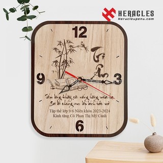 Đồng hồ gỗ treo tường Heracles 003 – Khắc hình ảnh tên, chữ, logo, câu chúc làm quà tặng kỷ niệm ngày cưới vợ chồng
