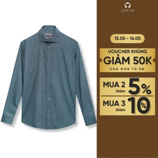 Áo Sơ Mi Nam Dài Tay Họa Tiết Kẻ Nhỏ Ceffylo Màu Xanh Đá Chất Liệu Bamboo Cao Cấp Thoáng Mát Form Slimfit