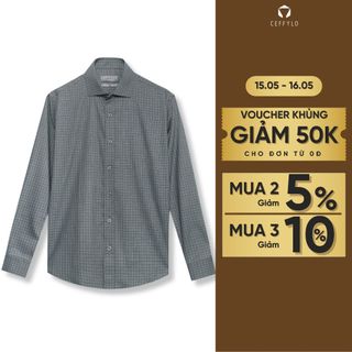 Áo Sơ Mi Nam Dài Tay Họa Tiết Kẻ Nhỏ Ceffylo Màu Xám Chất Liệu Bamboo Cao Cấp Thoáng Mát Form Slimfit