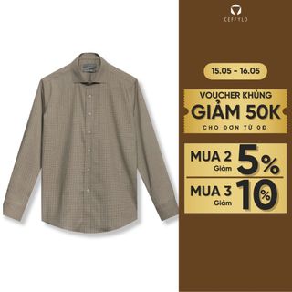 Áo Sơ Mi Nam Dài Tay Họa Tiết Kẻ Nhỏ Ceffylo Màu Nâu Chất Liệu Bamboo Cao Cấp Thoáng Mát Form Slimfit