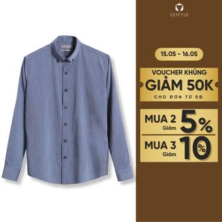Sơ mi nam CEFFYLO Họa Tiết Kẻ màu xanh navy vải sợi tre mềm mịn thoáng mát hạn chế nhăn slimfit ôm nhẹ thời trang nam