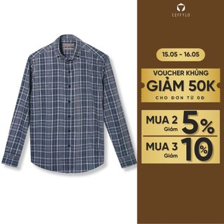 Áo Sơ Mi Nam Dài Tay Họa Tiết Kẻ To Ceffylo Màu Xanh Đá Chất Liệu Bamboo Cao Cấp Thoáng Mát Form Slimfit