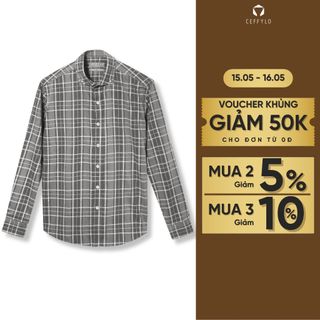 Áo Sơ Mi Nam Dài Tay Họa Tiết Kẻ To Ceffylo Màu Xám Chất Liệu Bamboo Cao Cấp Thoáng Mát Form Slimfit