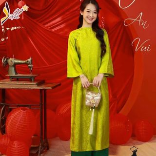 Lụa may áo dài - SILK – hoa cúc màu xanh cốm – CU08
