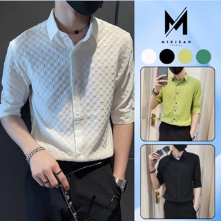  Áo sơ mi nam tay dài áo sơ mi công sở dáng Hàn Quốc áo somi vải cotton dày dặn co giãn thoáng khí MIXJEAN 