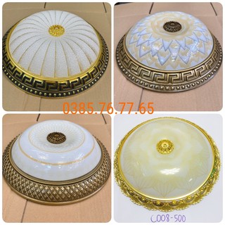 Đèn ốp trần, ốp hiên trang trí chất liệu hợp kim cao cấp, chao thủy tinh cỡ 350: 400: 500mm - Mua 10 tặng 1