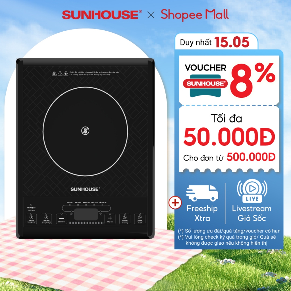 Bếp hồng ngoại cơ Sunhouse SHD6011 - Công suất 2000W - Phím bấm điện tử - 5 chế độ nấu - Bảo hành chính hãng 12 tháng