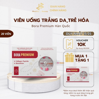 Viên nang trắng da Bora Premium, bổ sung collagen trẻ hóa da, giảm nám, tàn nhang hộp 20 viên