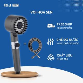 Vòi Hoa Sen Tăng Áp MELLI Cao Cấp Chất Liệu Nhựa ABS 3 Chế Độ Nước, Tắm Rửa, Gội Đầu, Massage Cơ Thể, Kèm Dây