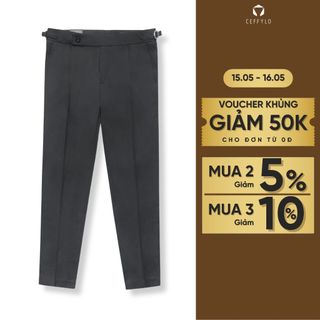 Quần âu nam CEFFYLO sidetab màu xám chất cotton thoáng mát đứng form dáng ôm co giãn nhẹ trẻ trung thời trang nam