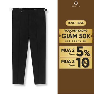 Quần âu nam CEFFYLO sidetab màu đen chất cotton thoáng mát đứng form dáng ôm co giãn nhẹ trẻ trung thời trang nam
