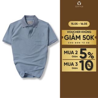 Áo polo nam CEFFYLO With Pocket màu xanh đá chất cotton thoáng khí mềm mại co giãn hạn chế nhăn thời trang nam