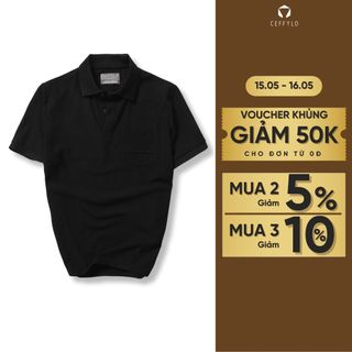 Áo polo nam CEFFYLO With Pocket màu đen chất cotton thoáng khí mềm mại co giãn hạn chế nhăn thời trang nam