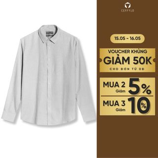 Sơ mi dài tay nam CEFFYLO Kẻ Sọc màu xám nhạt chất vải thoáng khí mềm mại hạn chế nhăn co giãn slimfit thời trang nam