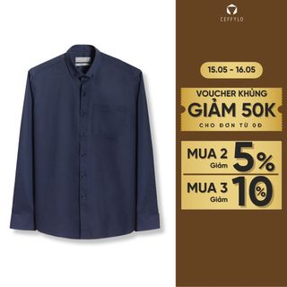 Sơ mi nam CEFFYLO Họa Tiết Chìm màu xanh navy vải sợi tre mềm mịn thoáng mát phom slimfit ôm nhẹ thời trang nam