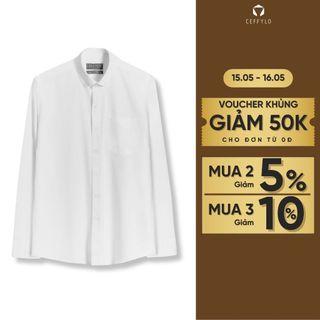 Sơ mi nam CEFFYLO Họa Tiết Chìm màu trắng vải mềm mịn thoáng mát hạn chế nhăn phom slimfit ôm nhẹ thời trang nam