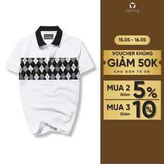 Áo polo nam CEFFYLO Phối Họa Tiết Quả Trám chất cotton thoáng khi hạn chế nhăn dáng slimfit thời trang nam