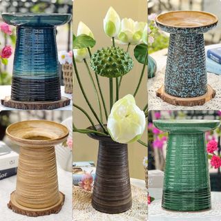 Bình hoa gốm sứ Bát Tràng cao cấp dáng mặt hồ cắm hoa để bàn decor trang trí phòng khách đẹp